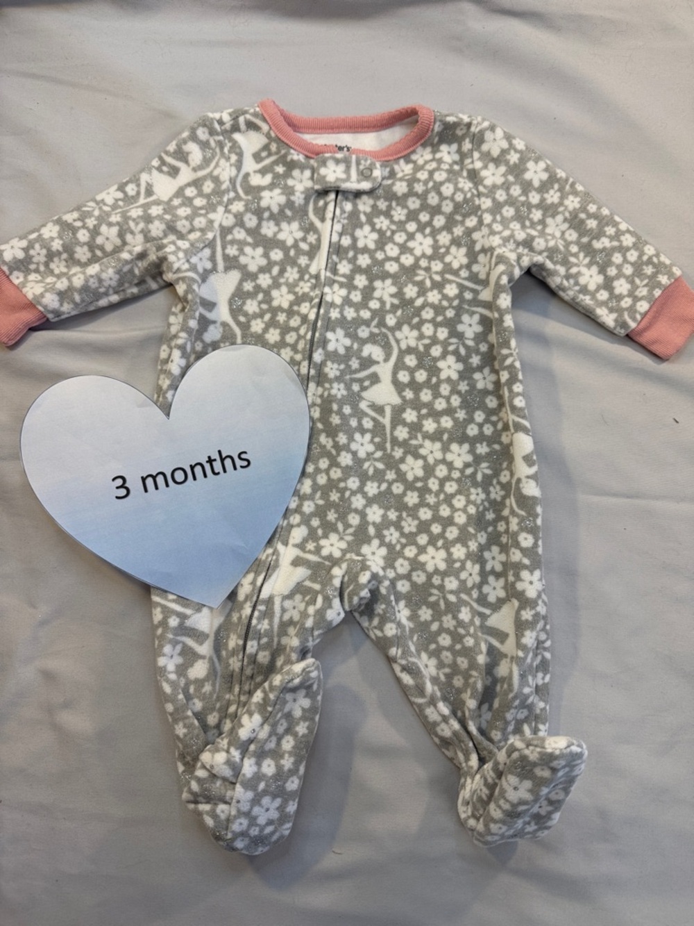 Carter's - Pink and White Fleece Footed Baby Onesie Sleeper